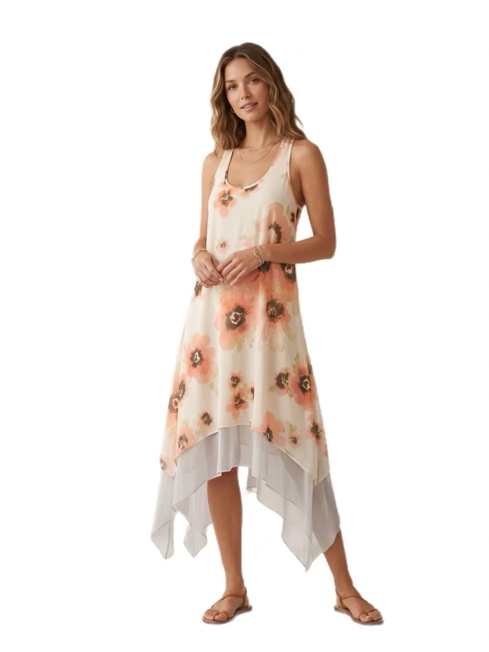 Jessica Simpson Floral Racerback Slip Dress Asymmetric Layered Hem Medium